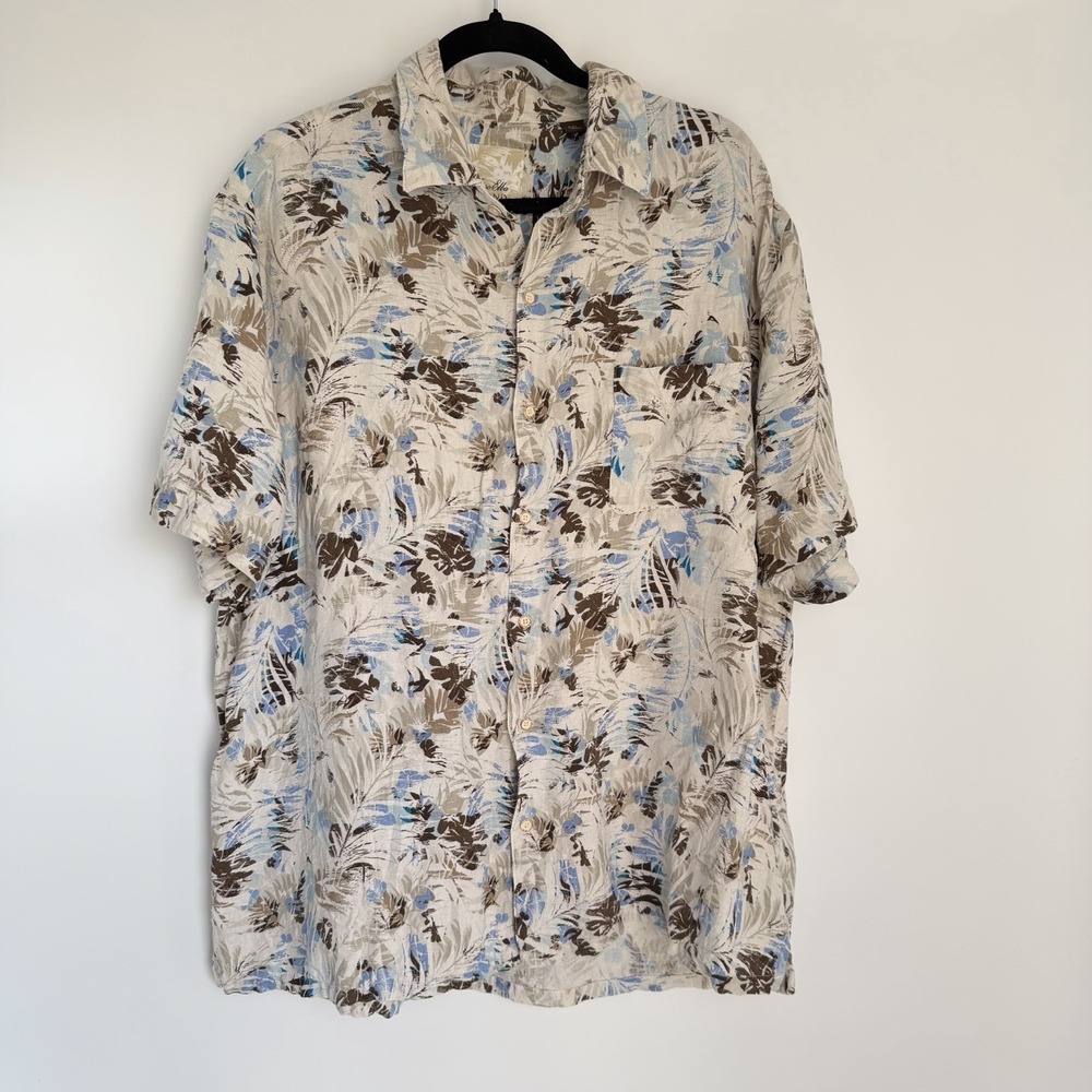 Mens Hawaiian Shirt XXL Silk Linen Blend Tropical Beach Vacation Camp